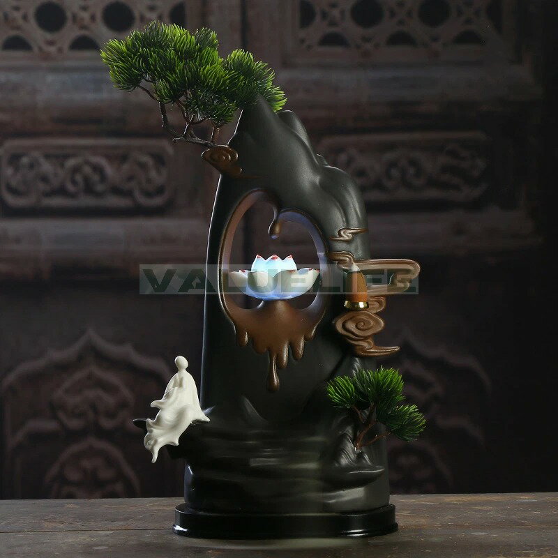 Rakuten - 陶磁器 煙逆流 禅意 LEDライト 陶磁器香炉 蓮 リラックス 工芸品 インテリア 日常使い 癒し 煙が下へ流れる