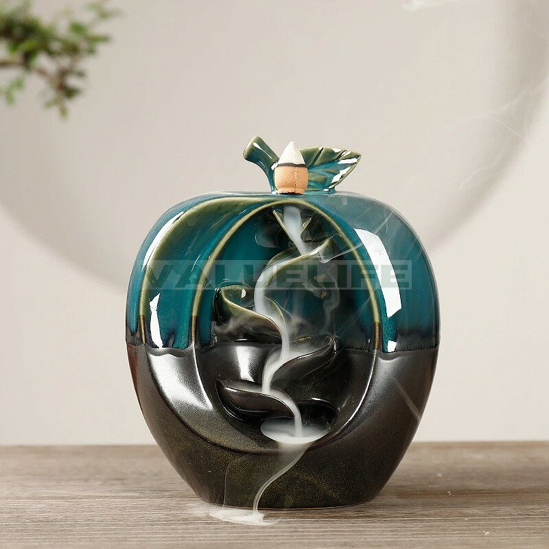 Rakuten - 緑の逆流香炉 果物の形 逆流香薫炉 工芸品 置物 観賞用 リラックス インテリア 日常使い 癒し 煙が下へ流れる 香りを楽しむ