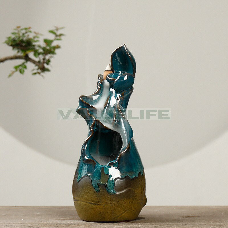Rakuten - 陶磁器製 観賞用 逆流煙香薫炉 荷花 蓮舞 香道工芸品 装飾品 リラックス インテリア 日常使い 癒し 煙が下へ流れる 香りを楽しむ