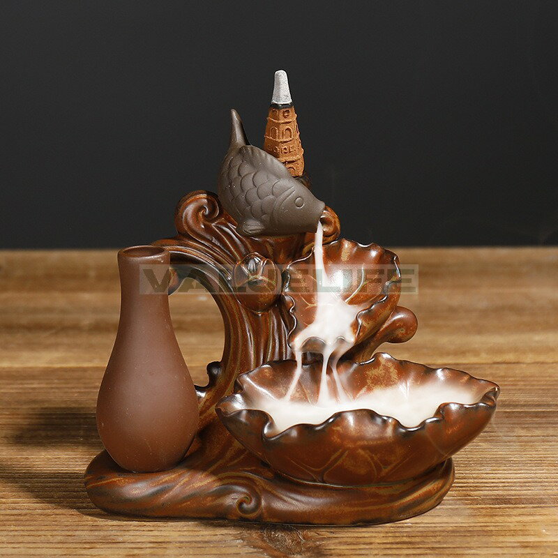 Rakuten - 陶磁器逆流 魚蓮 観賞用 煙逆流香薫炉 家庭装飾品 リラックス インテリア 日常使い 癒し 煙が下へ流れる 香りを楽しむ