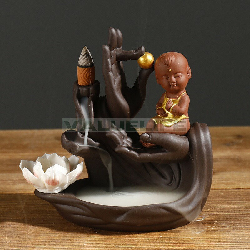 Rakuten - 紫砂煙逆流香薫炉 童子香座 蓮仏手 逆流香炉 装飾品 リラックス インテリア 日常使い 癒し 煙が下へ流れる