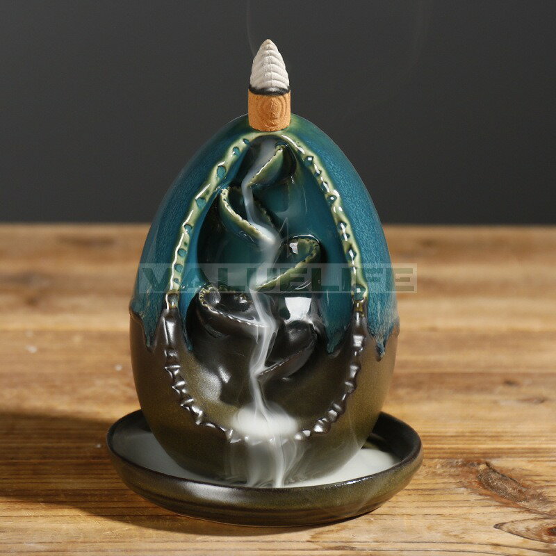 陶磁器 ブルー 卵形観賞 煙逆流 工芸品 陶磁器香炉 リラックス インテリア 日常使い 癒し 煙が下へ流れる 香りを楽しむ