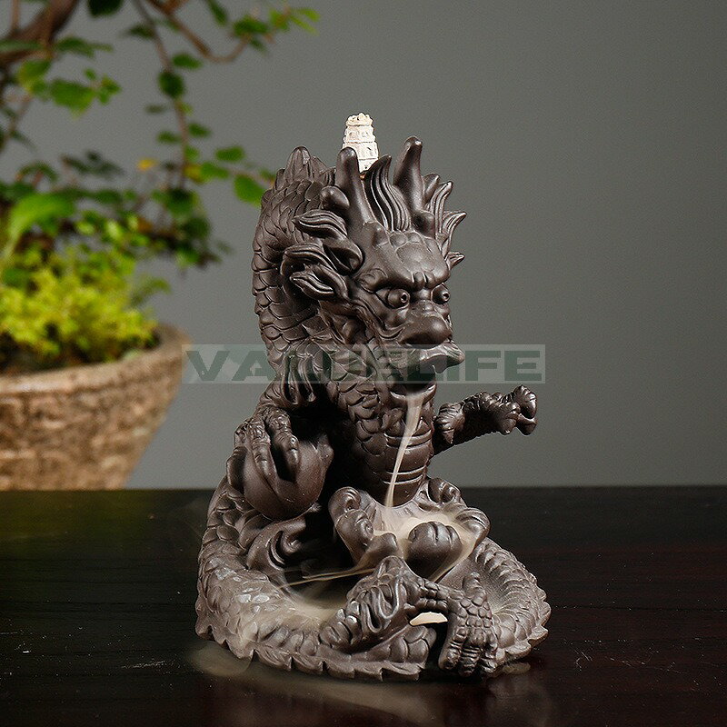 Rakuten - 紫砂龍逆流香炉 龍香薫炉 装飾品 工芸置物 リラックス インテリア 日常使い 癒し 煙が下へ流れる 香りを楽しむ 縁起の良い龍
