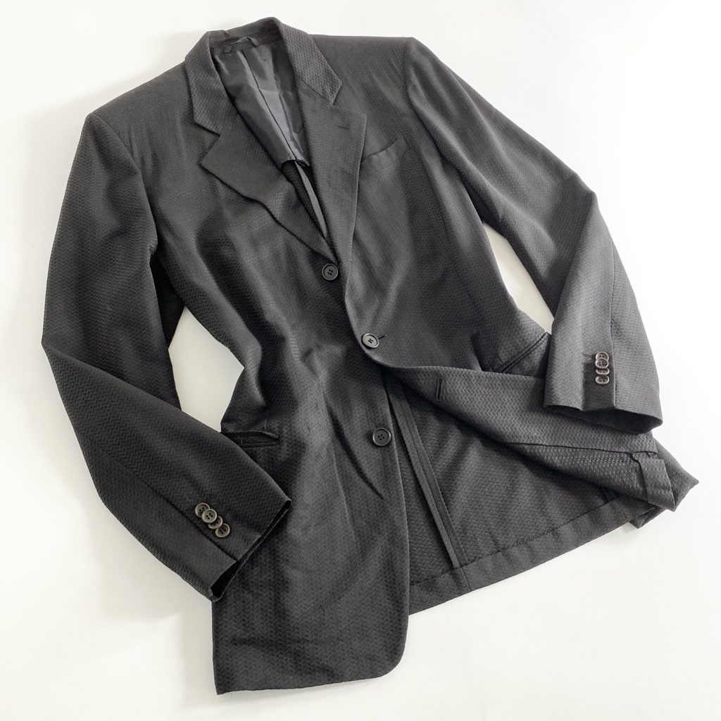 イタリア製 GIORGIO ARMANI ジョルジオアルマーニ 黒タグ テーラードジャケット ブレザーブラック 総柄 メンズ 紳士服 【中古】