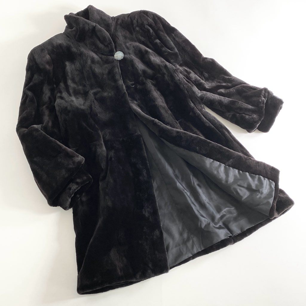 シェアードミンク セミロング 毛皮コート ミンクコート フリーサイズ ブラック ミンクファー MINK FUR レディース