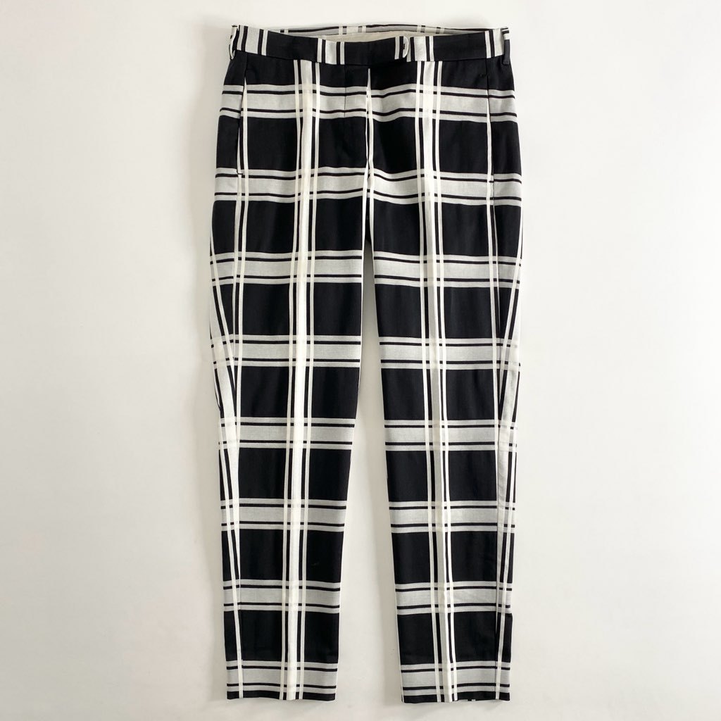 S Max Mara エス マックスマーラ ストレッチ テーパードパンツ 36 ブラック チェック柄 センタープレス モロッコ製【中古】