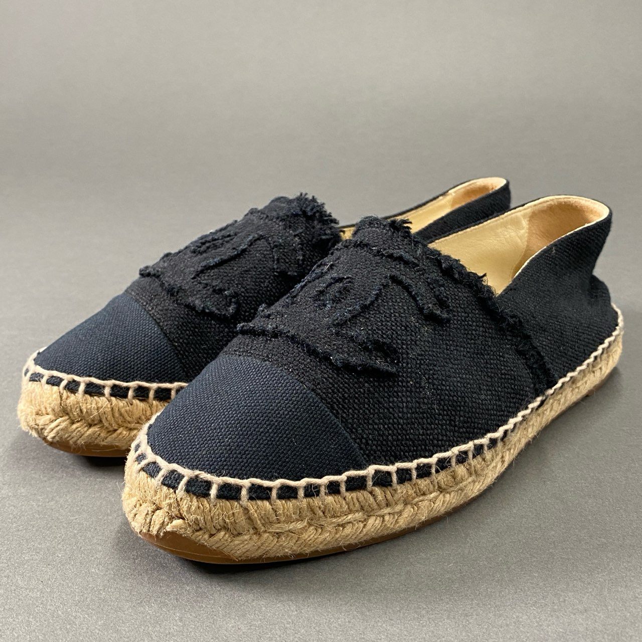 CHANEL シャネル スペイン製 ココマーク エスパドリーユ シューズ スリッポン G29762 M ネイビー 【中古】