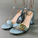 《美品》 GUCCI グッチ リアルクロコダイル GGマーモント ストラップサンダル 37 スカイブルー 本革 クロコレザー パンプス 【中古】(4)