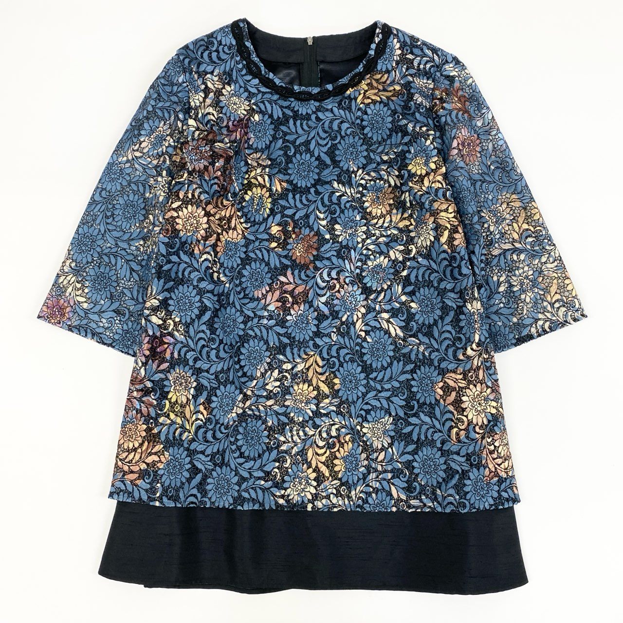《未使用保管品》タグ付 定価\79,000 Liliane burty リリアンビューティ 総レース刺繍 長袖 チュニック トップス バックジップ ワンピース ドレス 大きいサイズ 13R マルチカラー レディース 中古