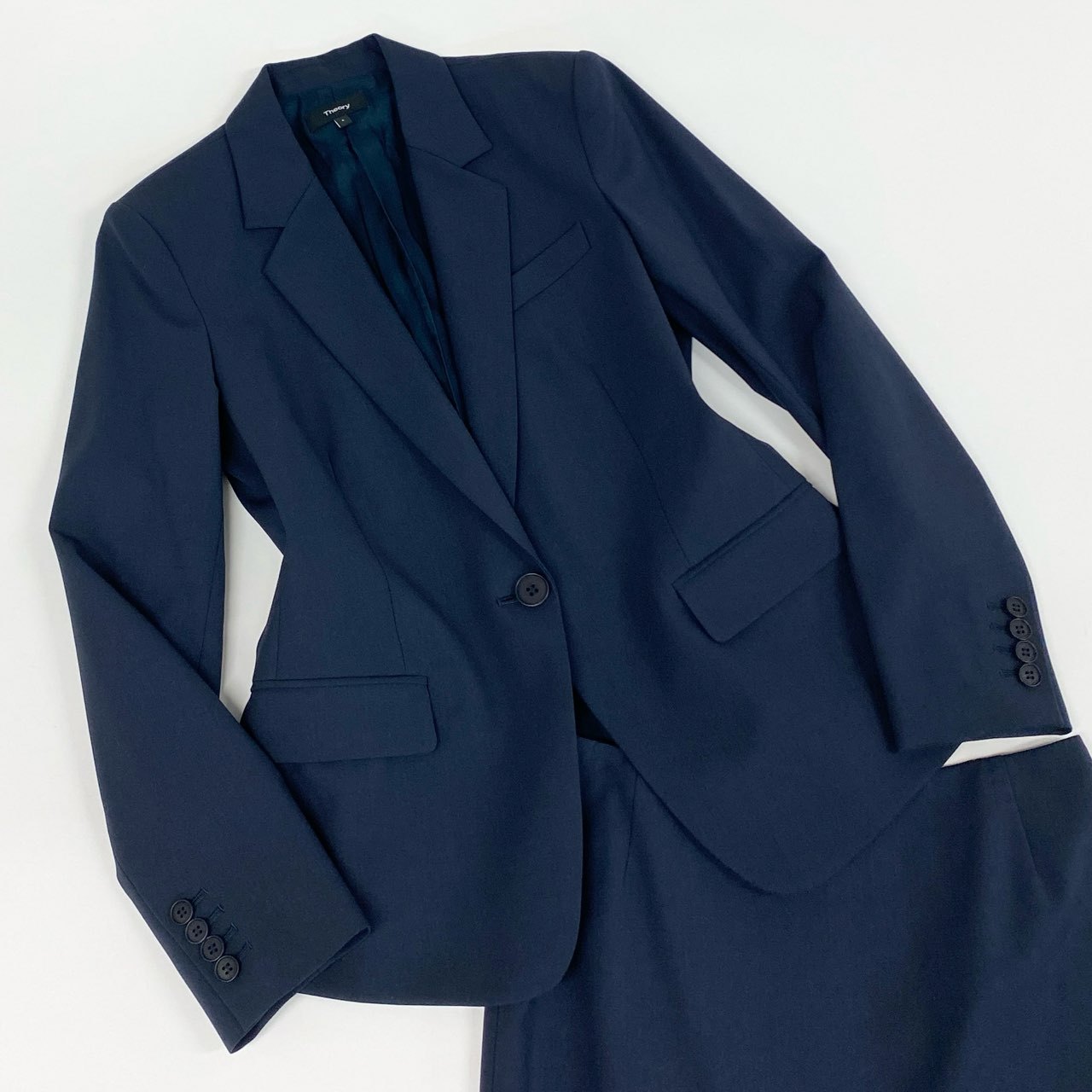 【美品】 Theory セオリー セットアップスーツ スカート フォーマル テーラードジャケット レディース 女性用 ジャケット4/スカート2 ダークネイビー 【中古】