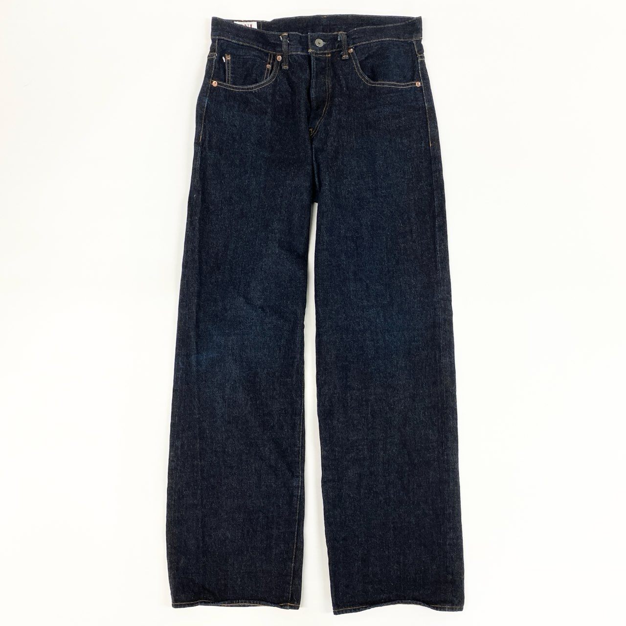 《美品》 ONI DENIM 鬼デニム オニデニム ローテンション セルビッチ スーパーワイド ストレート デニム ワンウォッシュ ジーパン ONI-222 34 濃紺 インディゴブルー コットン メンズ 日本製 中古