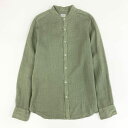 【極美品】BAGUTTA バグッタ スタンドカラーシャツ リネンシャツ サイズ41/16 グリーン系 リネン100 メンズ 中古