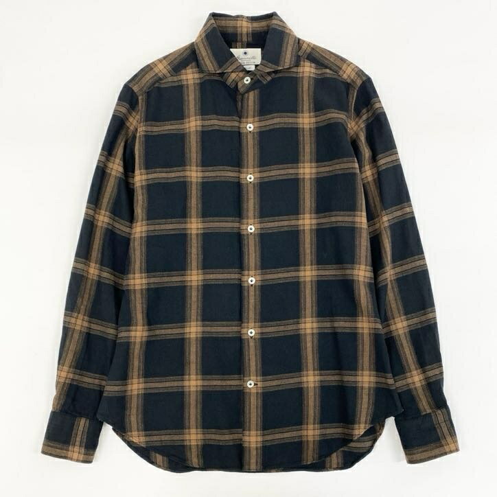 giannetto ジャンネット ライドカラー 長袖シャツ カジュアルシャツ ロングスリーブ チェック柄 40 ブラウン コットン メンズ【中古】