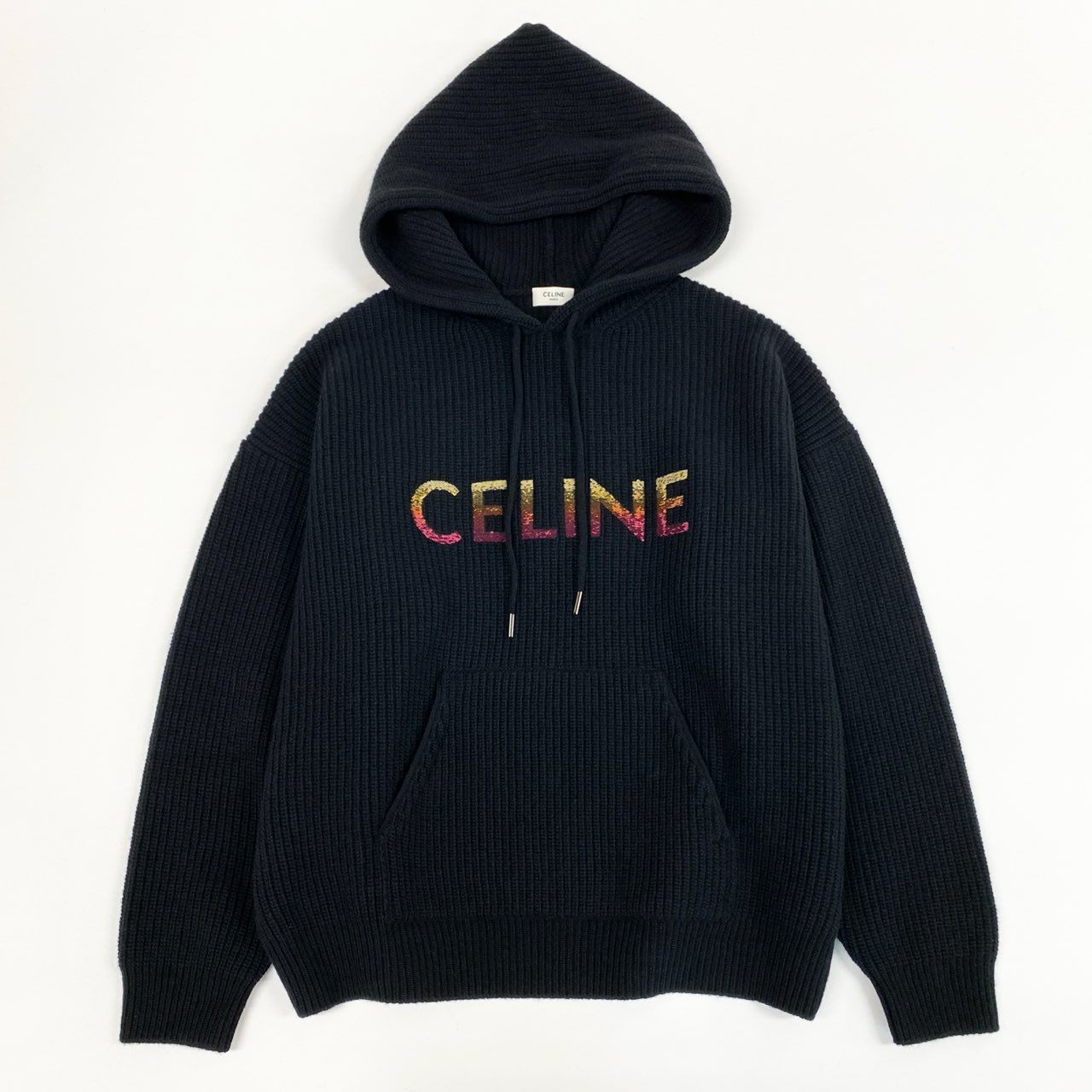 《美品》CELINE セリーヌ グラデーションロゴニットパーカー 22AW エンブロイダリーニット スパンコー..