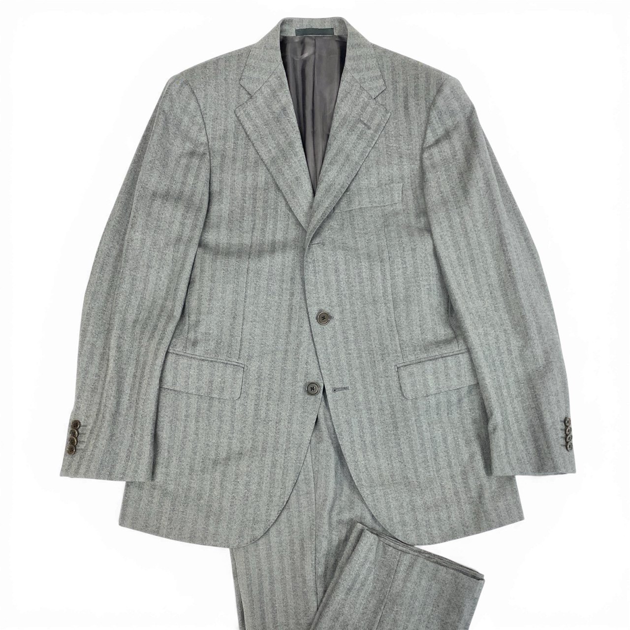 Raffaele Caruso ラファエルカルーゾ シングルスーツ セットアップ ビジネス 46 7R グレー ヘリンボーン ウールカシミヤ メンズu02t 中古