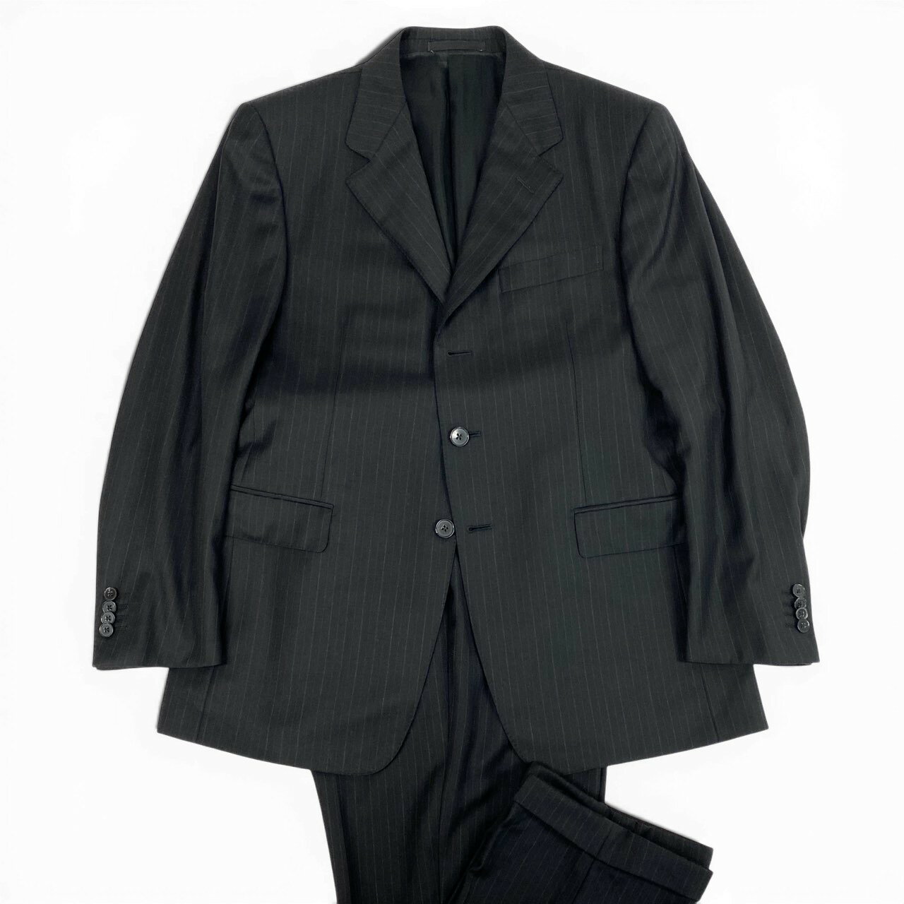 Ermenegildo Zegna エルメネジルドゼニア シングルスーツ セットアップ ビジネス ストライプ 2242RG 50 ブラック ウール メンズu02t 中古