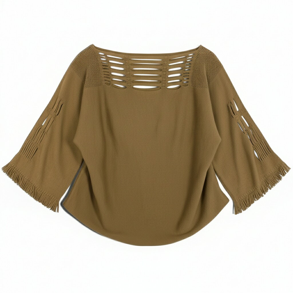 樂天商城 - ISSEY MIYAKE イッセイミヤケ A.POC INSIDE カットワーク ニットカットソー Tシャツ トップス フリンジ IM33KK322 サイズ2 ベージュ レディースu02t 中古