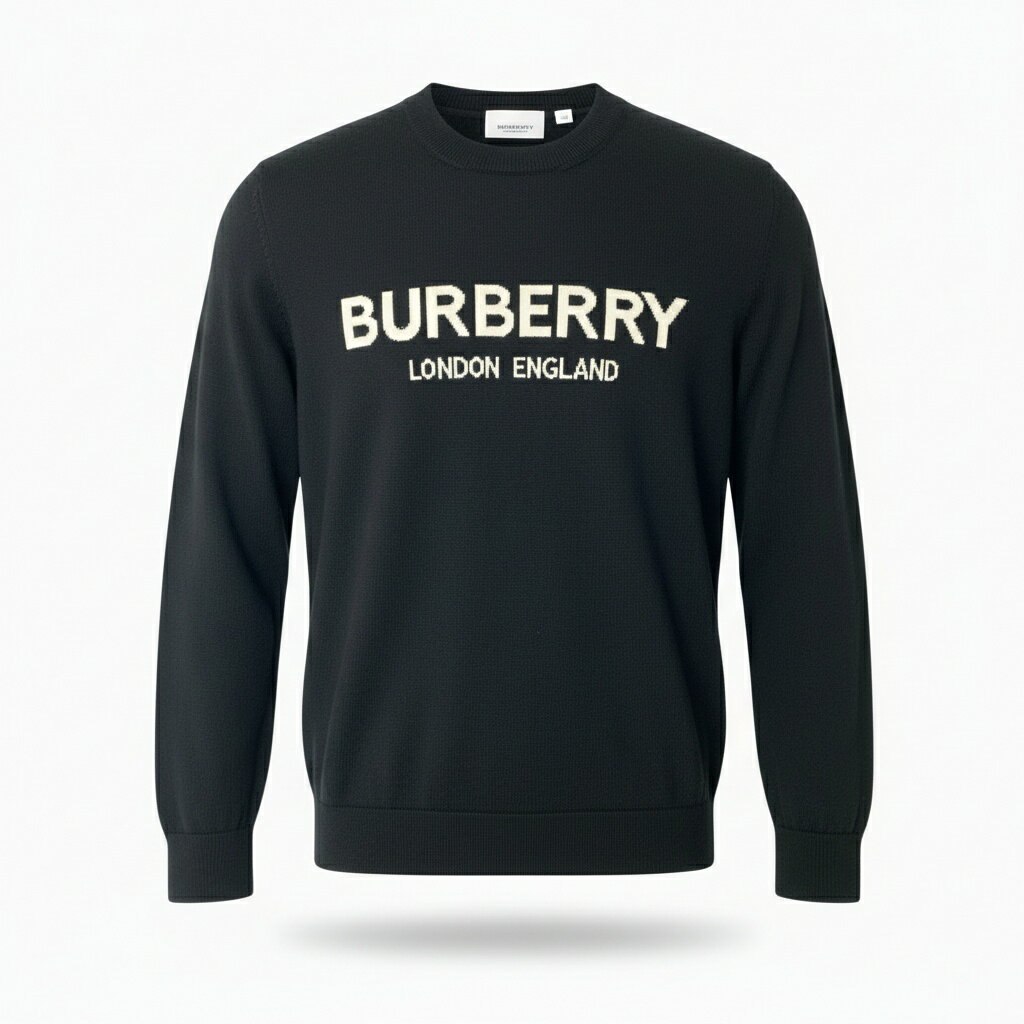 BURBERRY LONDON ENGLAND バーバリー ロンドンイングランド 長袖ニットセーター 胸元ブランドロゴ トップス イタリア製 Lサイズ ブラック ホワイト メンズ 男性用o07t 中古