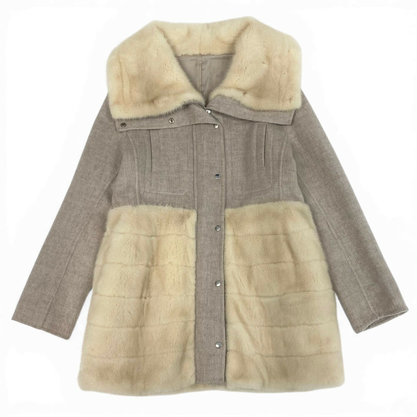 樂天商城 - パールミンク × ウール ジップコート ホワイト ベージュ 本毛皮 Pearl Mink Fur × Wool Zip Coatt18r 【中古】