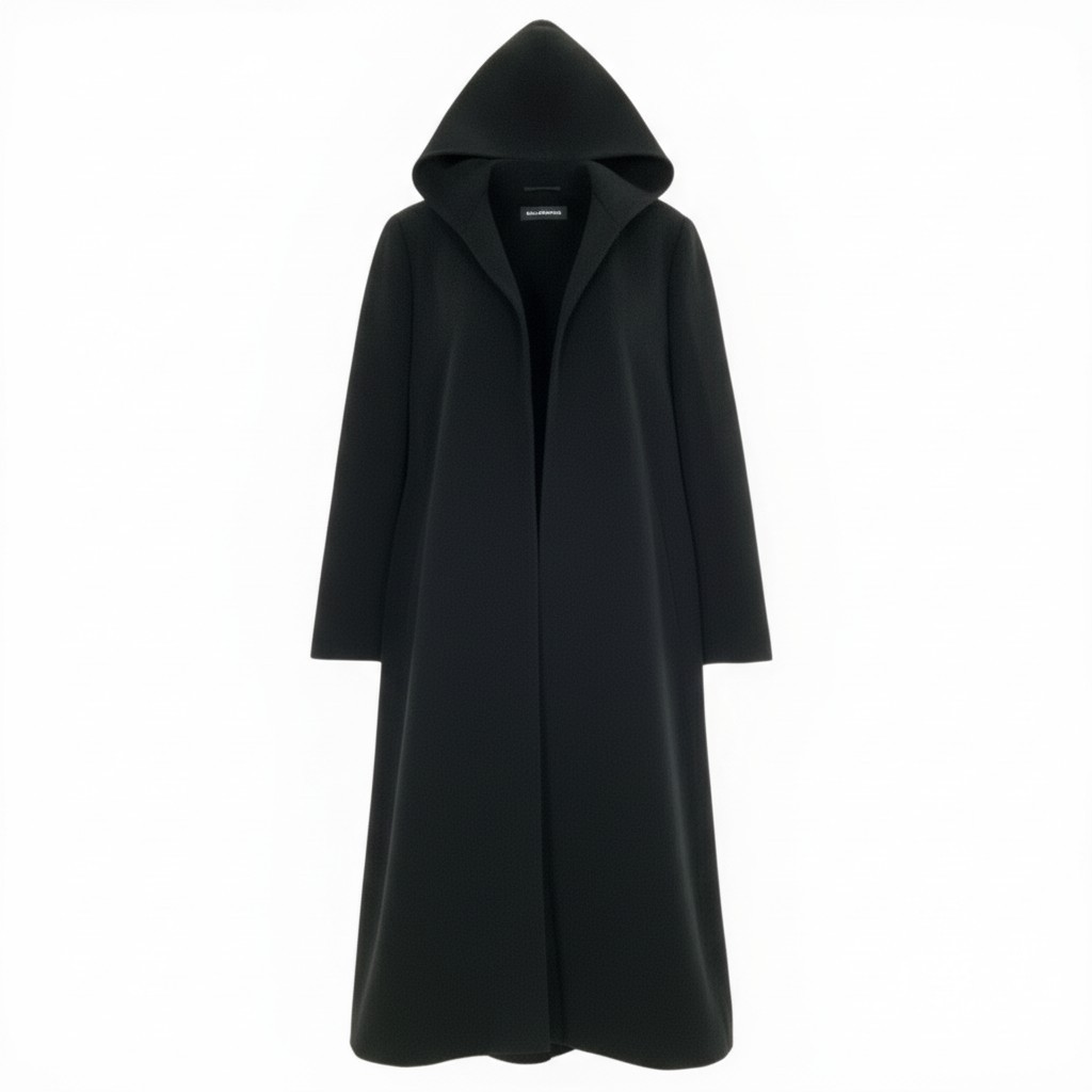 樂天商城 - BALENCIAGA バレンシアガ 2020年 フーデット ロングコート ローブコート ボタンレス イタリア製 メンズ 紳士服 サイズ46 無地 ブラックk02i 中古