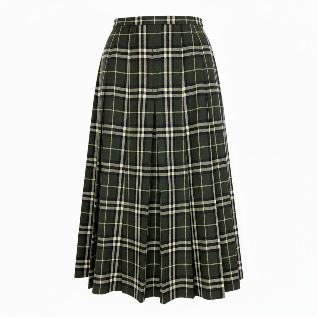 BURBERRY LONDON バーバリー タックプリーツスカート ロングスカート ノバチェック レディース 女性服 サイズ40 グリーン系 カーキk02i 中古