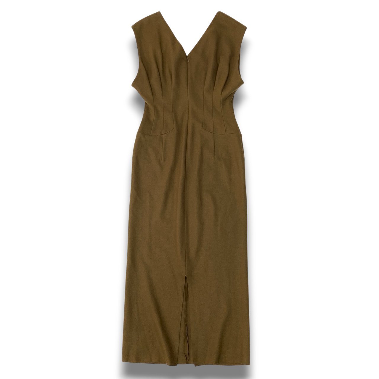mame kurogouchi マメ クロゴウチ V-Neck Tucked Wool Dress Vネックタックウールドレス サイズ2 カーキブラウン レディースk02i【中古】