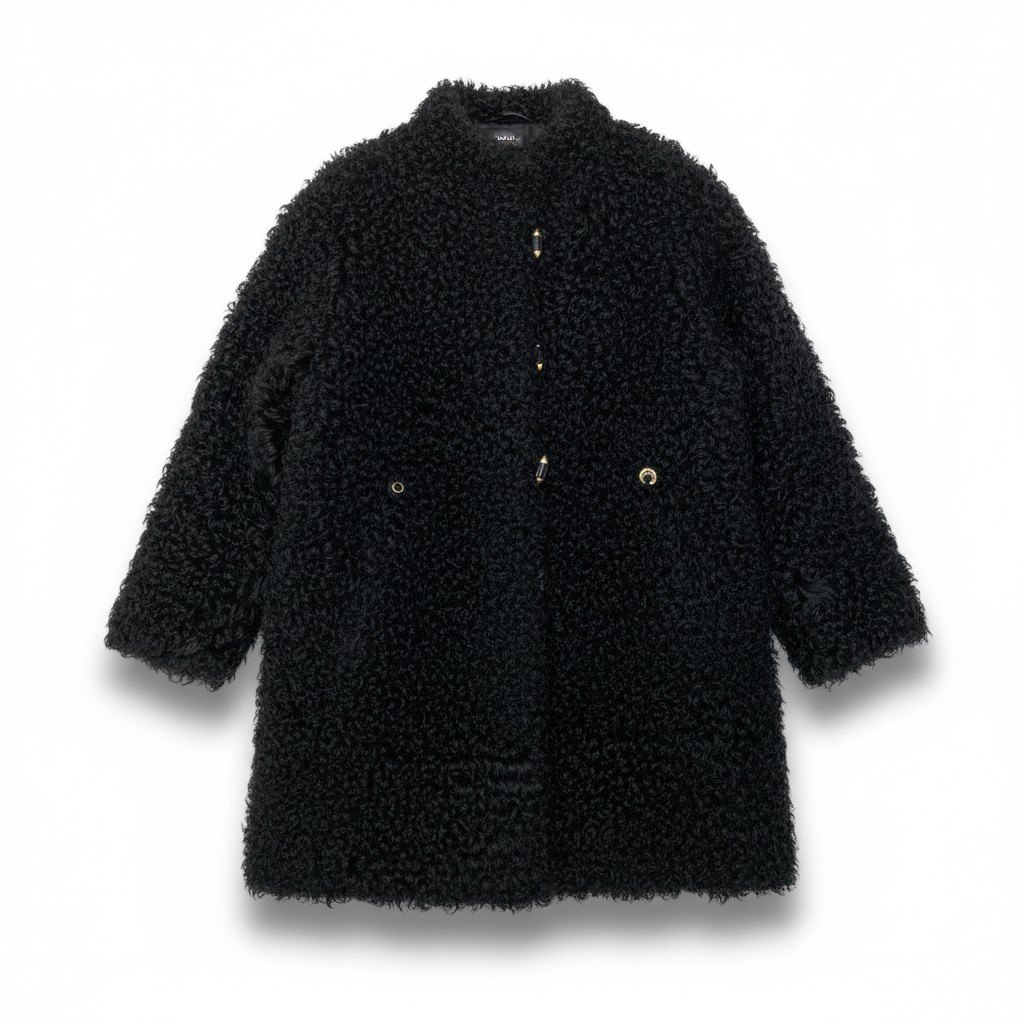 樂天商城 - EMBA エンバ カルガンラム ロングファーコート サイズF ブラック 本毛皮 Real Fur Coat プードルファーt18r【中古】