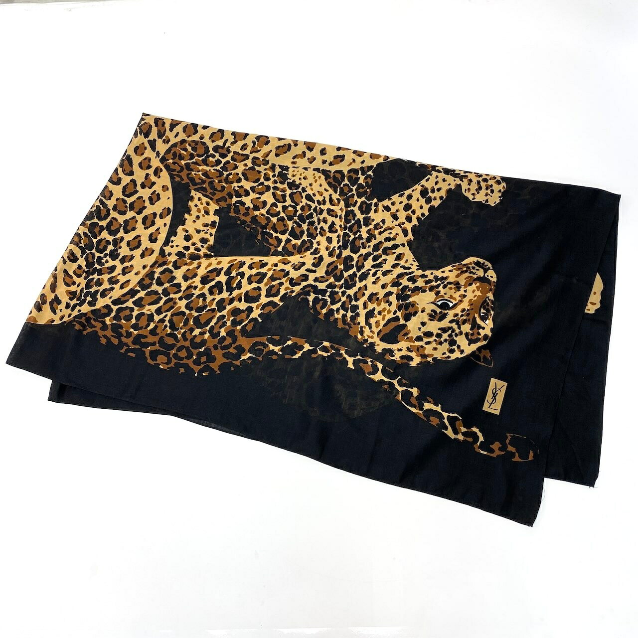 樂天商城 - YVES SAINT LAURENT イヴサンローラン 超大判ストール ショール 190×124 6頭の豹 ブラック レオパード ユニセックスu02t 中古