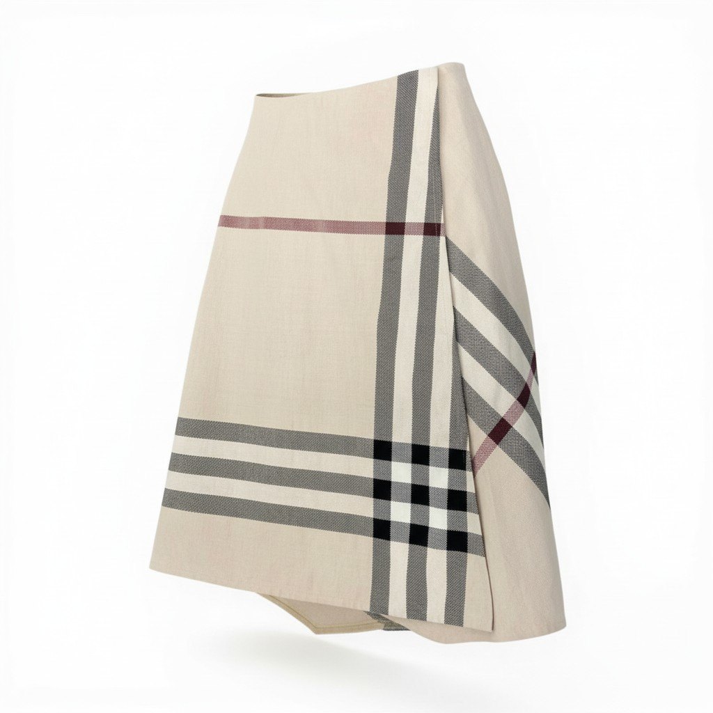 BURBERRY LONDON バーバリー ラップスカート 巻きスカート ミモレ丈 チェック柄 サイズ38 ライトベージュ コットン100％ レディース 女性服u02t 中古