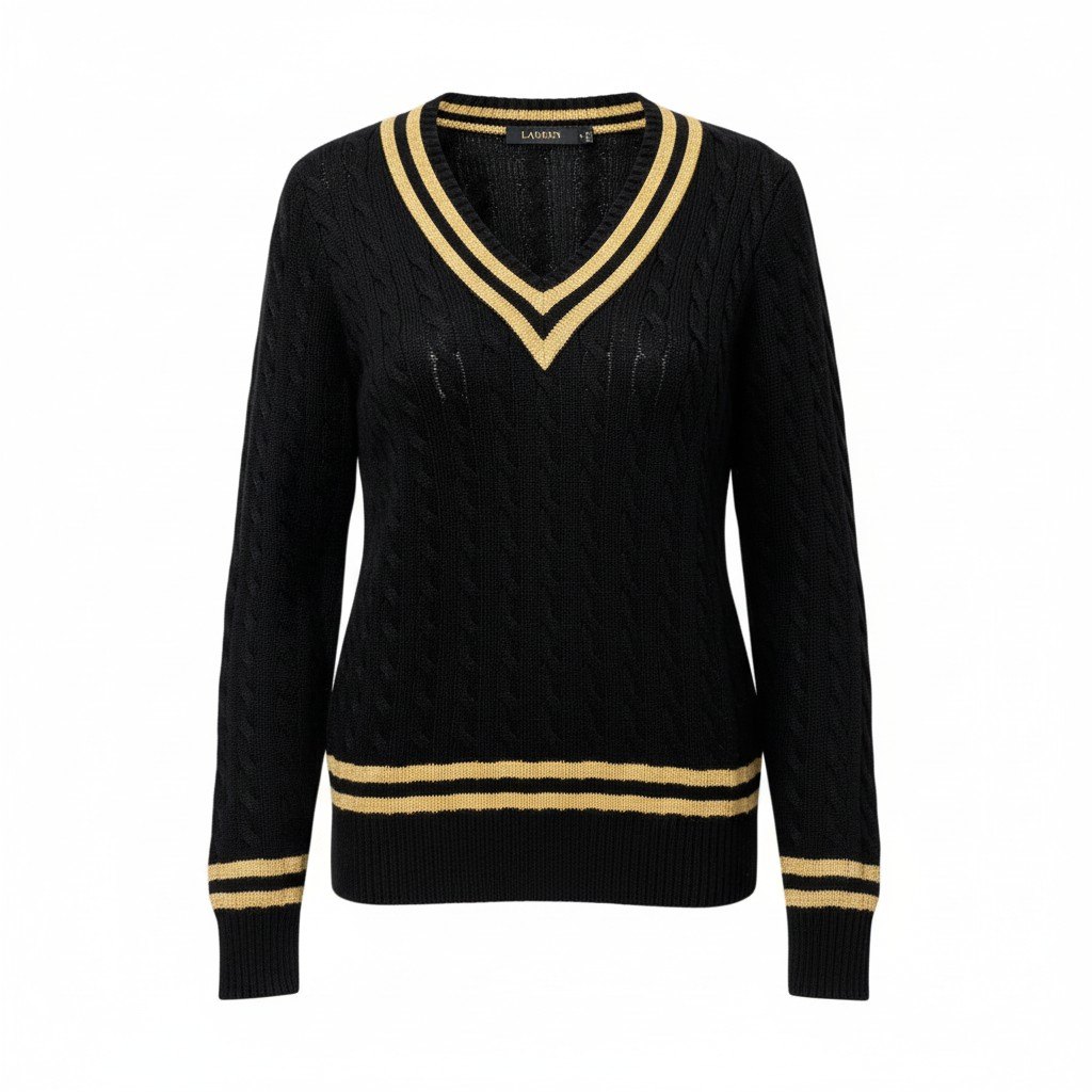 樂天商城 - 【美品】LAUREN RALPH LAUREN ローレンラルフローレン ケーブルニットセーター チルデンセーター トップス Mサイズ ブラック ゴールド レディース 女性用u02t 中古