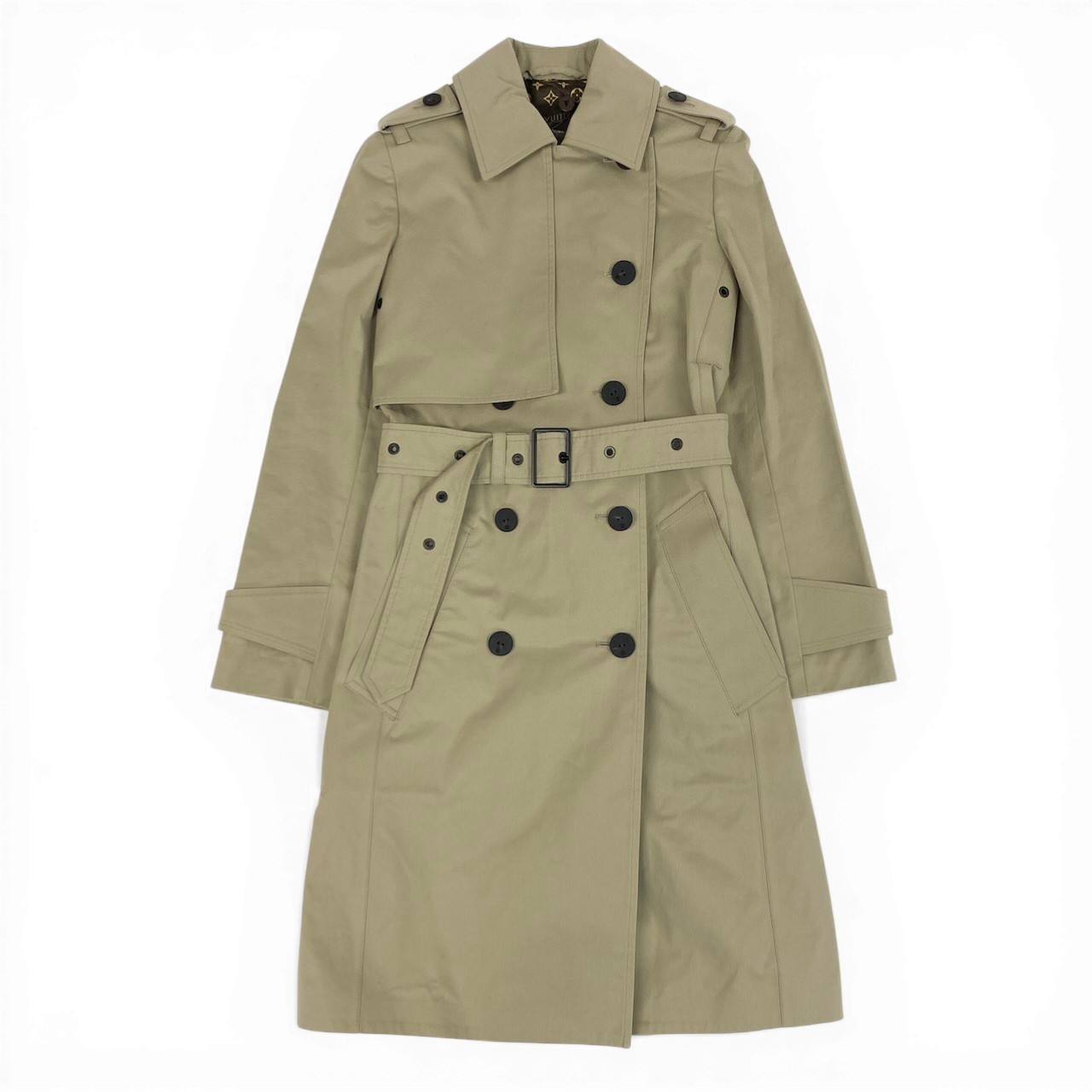 樂天商城 - 《未使用品》 LOUIS VUITTON ルイヴィトン 裏地モノグラム トレンチコート Monogram Lining Trench Coat サイズ34 ベージュ タグ付t18r 中古