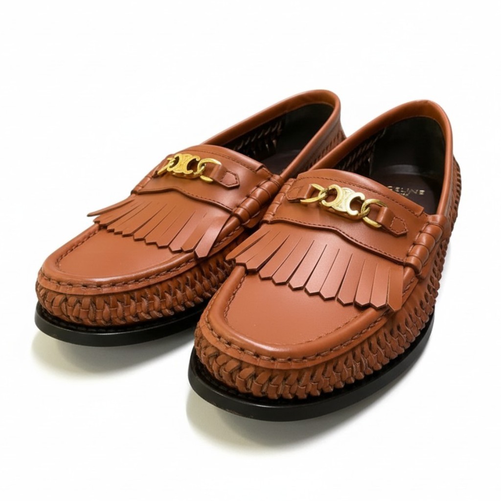 樂天商城 - CELINE セリーヌ LUCO BRAIDED LOAFER ルコ ローファー トリオンフ サイズ38 ブラウン レディース 革靴k02i【中古】