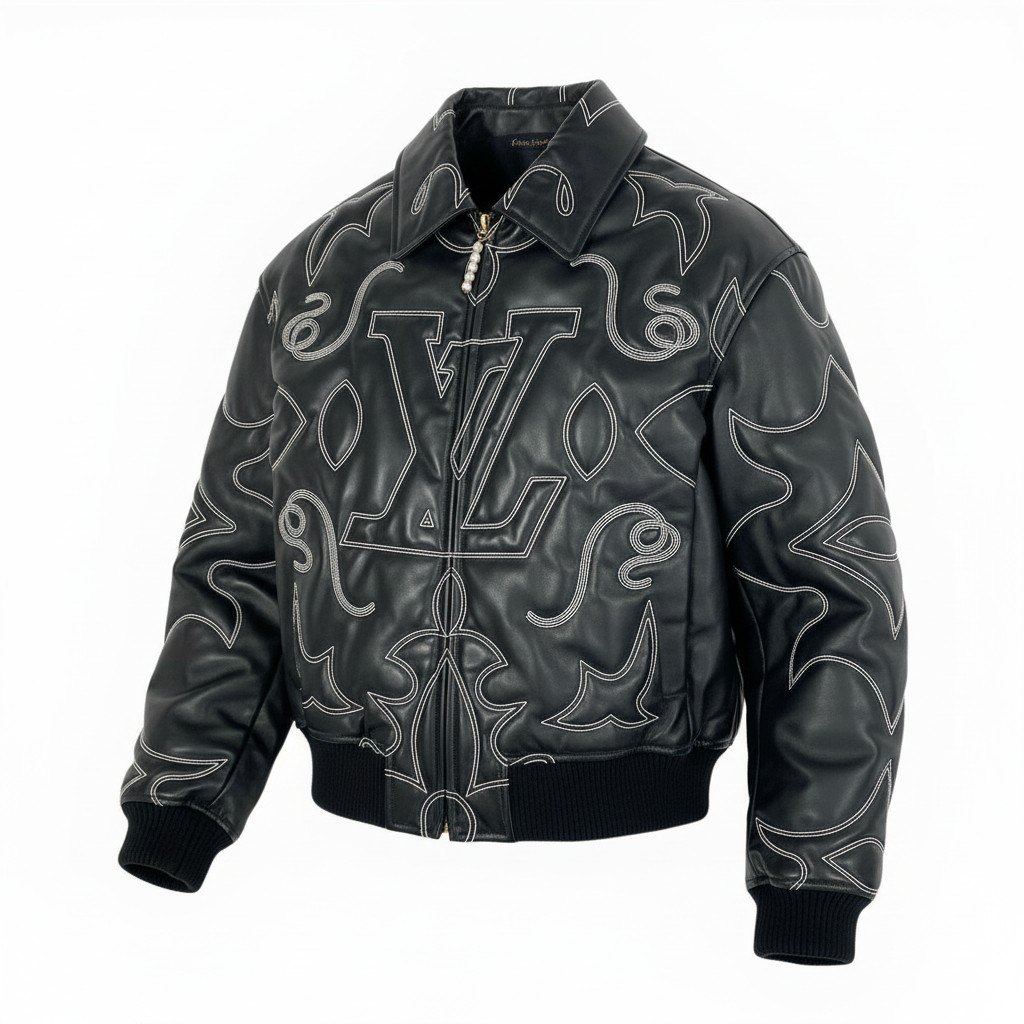 樂天商城 - 《美品》 LOUIS VUITTON ルイヴィトン エンブロイダリー レザーボンバージャケット Embroidered Leather Bomber Jacket サイズ52 ブラック 牛革 超希少t18r 中古