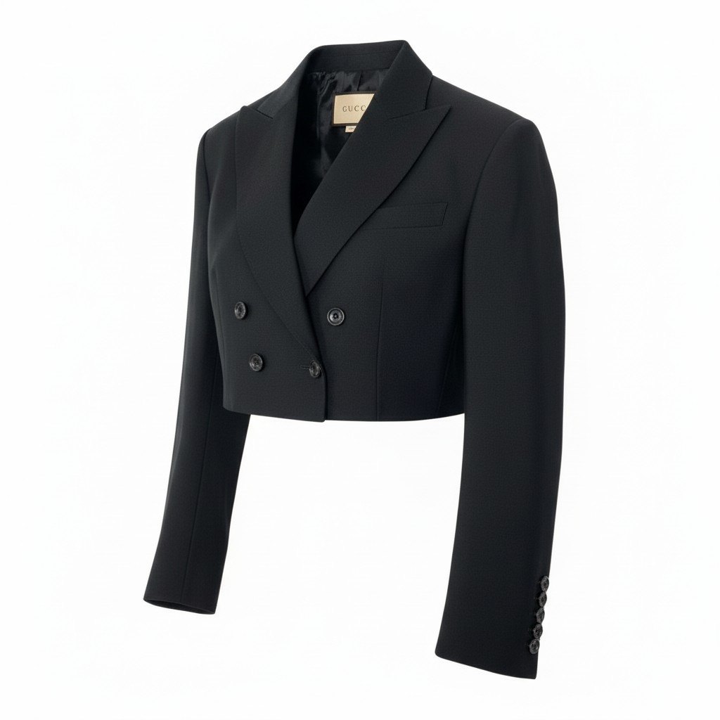 Coat - 【美品】GUCCI グッチ ダブルブレストショートジャケット クロップド丈 テーラードジャケット 40サイズ ブラック レディース 女性用o07t 【中古】
