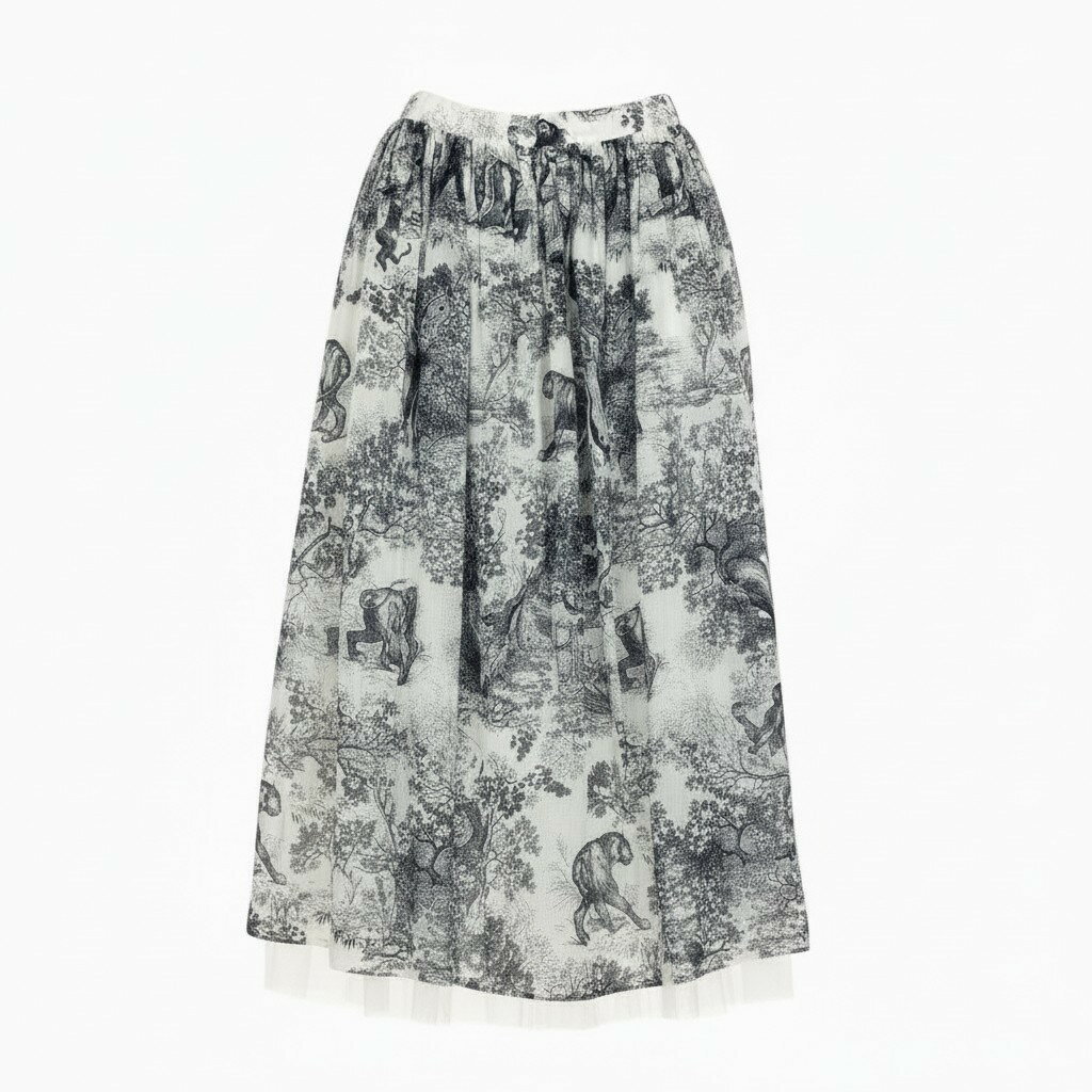 樂天商城 - Christian Dior クリスチャンディオール トワル ドゥ ジュイ ミディスカート コットンモスリン サイズI42 ネイビーta1 中古