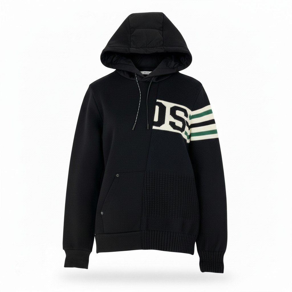 樂天商城 - P.M.D.S. ピーエムディーエス PREMIUM MOOD DENIM SUPERIOR アシンメトリーデザイン プルオーバー フーディー ニットコンビ スウェットパーカー サイズM ブラック メンズ 紳士服u02t 【中古】