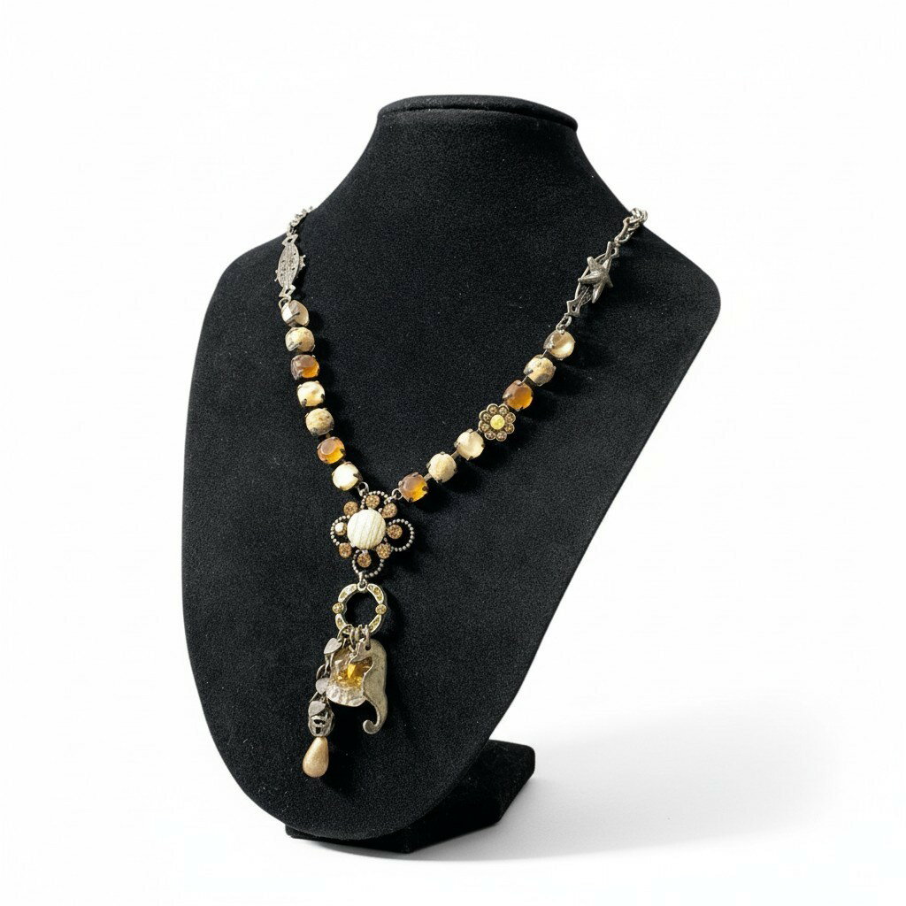 樂天商城 - Mariana マリアナ チャーム付 マルチストーンネックレス 茶系 クリスタル ジュエリー アクセサリーt18r 【中古】