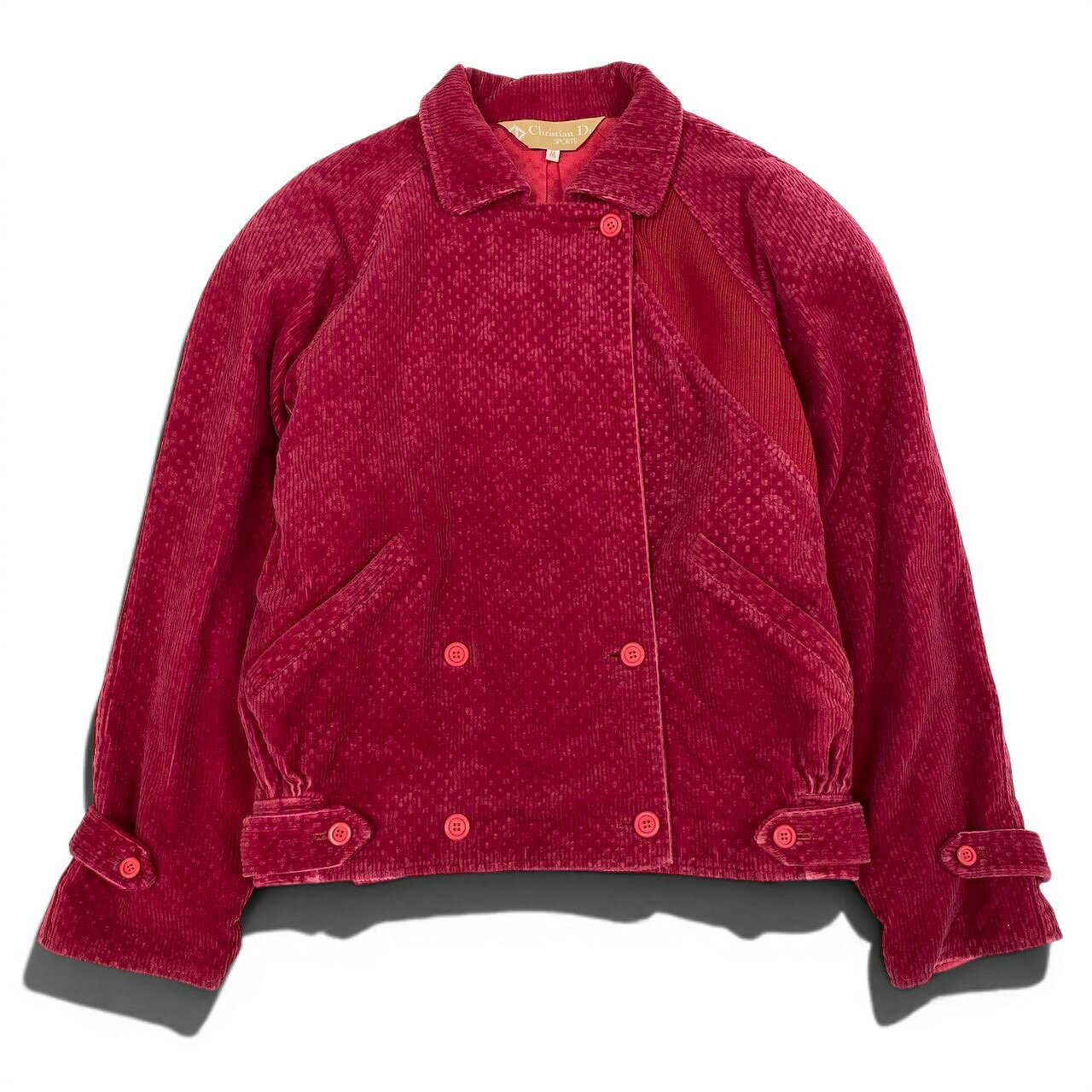 樂天商城 - 59d28 Christian Dior SPORTS クリスチャンディオール スポーツ コーデュロイジャケット 切替リブニット ダブルボタン サイズM ピンク系 コットンウール レディース 女性服u02t