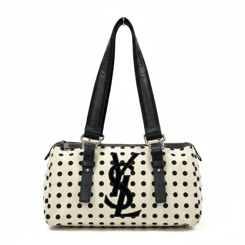 樂天商城 - 《美品》 Yves Saint Laurent イヴサンローラン ポルカドット ミニボストンバッグ Vintage Polka Dot Mini Boston ホワイト ブラックt18r 中古