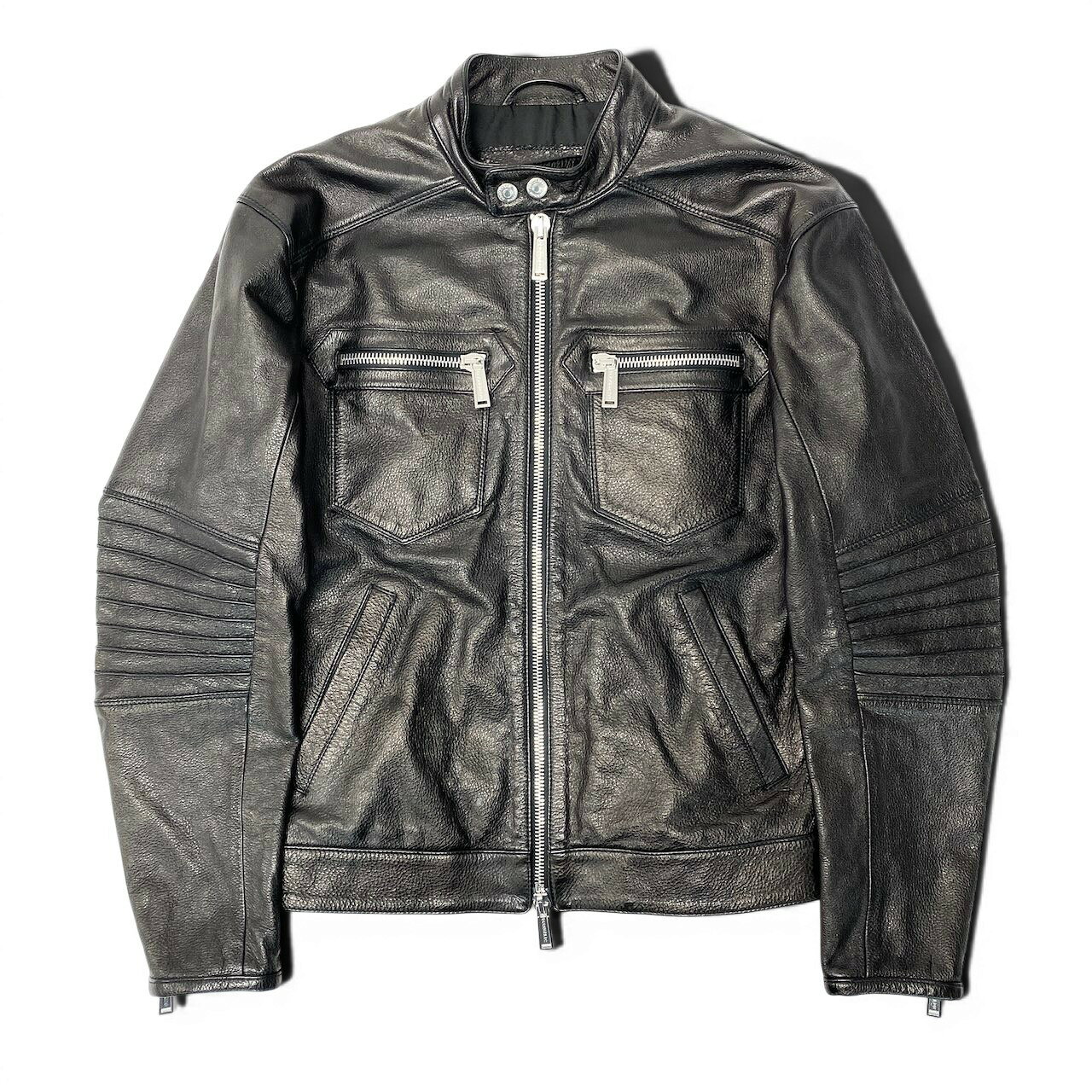 DSQUARED2 ディースクエアード シングルレザージャケット S74AM1476 サイズ44 ブラック 牛革 ライダースジャケット ルーマニア製t18r 【中古】（楽天・バリューストック）