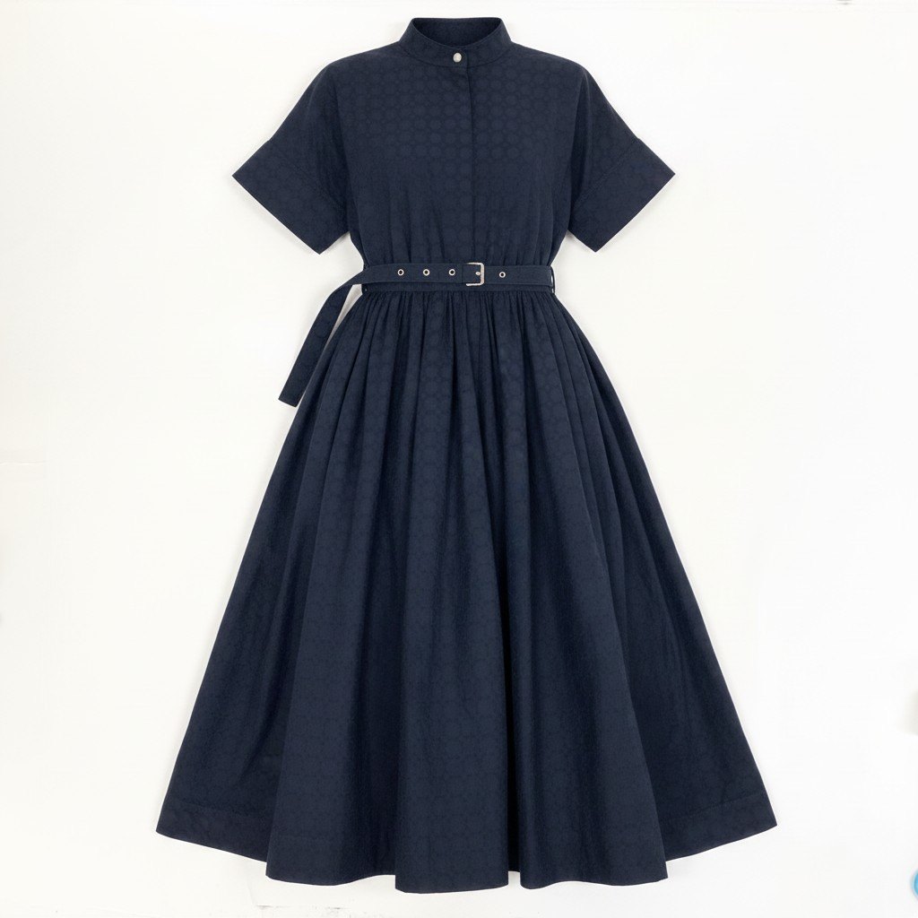 Christian Dior Macrocannage Dress, Belted Midi Dress, Size 38, Navy, Women's Dress, k02i [Used]