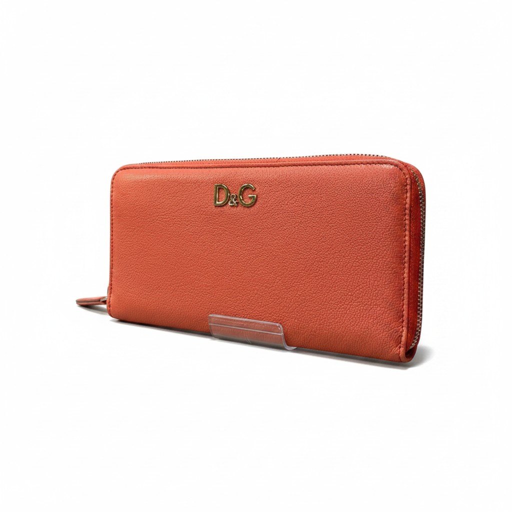 D&G DOLCE&GABBANA ドルチェアンドガッパーナ 長財布 ラウンドジップウォレット レザー財布 ピンク系 レザー レディース 女性用u02t 中古