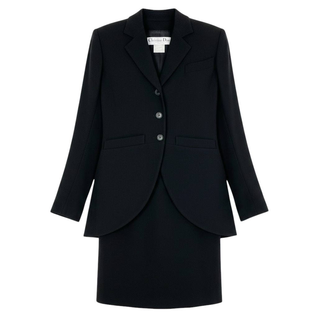 Christian Dior BOUTIQUE クリスチャンディオール ブティック 2008年 ガリアーノ期 セットアップ スカートスーツ フォーマル テーラードジャケット サイズ42 ブラック ウール シルク レディース 女性服u02t 【中古】