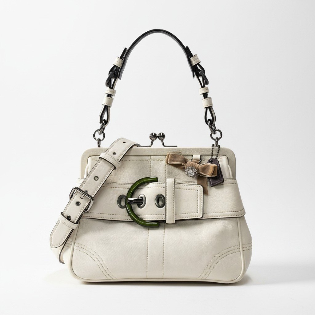 COACH コーチ がま口 ソーホー ハンドバッグ Vintage Soho Buckle Hand Bag C05S / 8A12 ホワイトt18r 中古