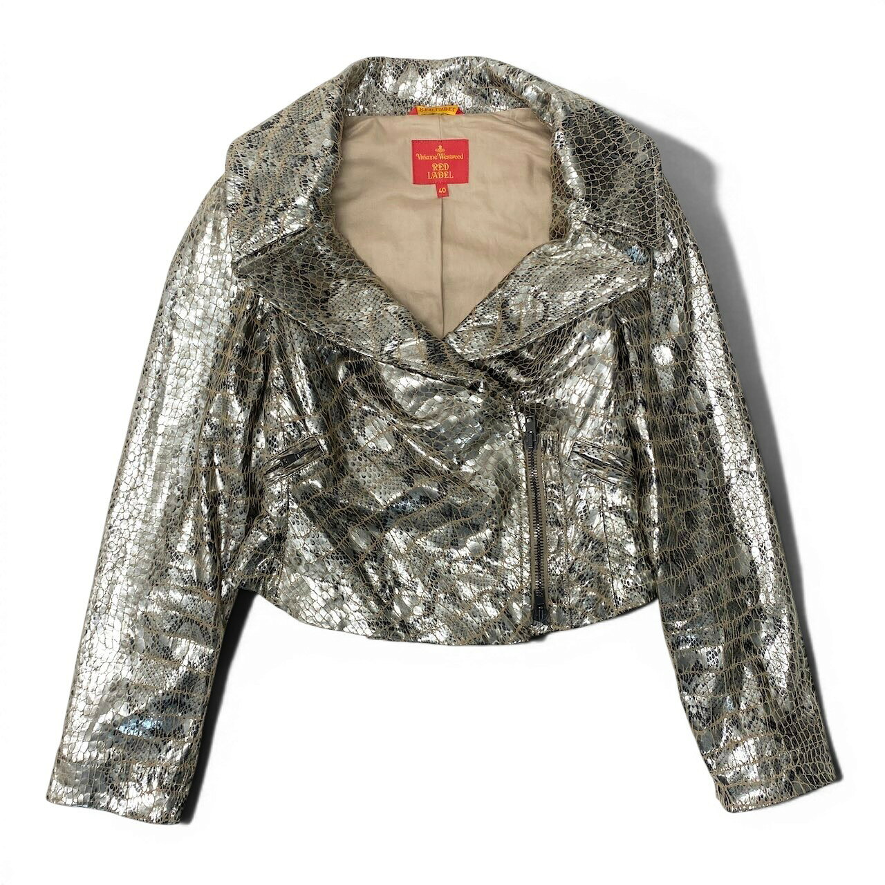 Vivienne Westwooⅾ RED LABEL ヴィヴィアンウエストウッド レッドレーベル ライダース 変形ジャケット メタリック パイソン柄 6114M 356-01-64011 40 ゴールド レディース 女性用u02t 