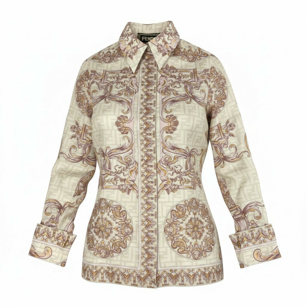 FENDACE フェンダーチェ FENDI VERSACE ロングスリーブシャツ FS7891 サイズ36 マルチカラー シルク100％ レディースk02i 中古