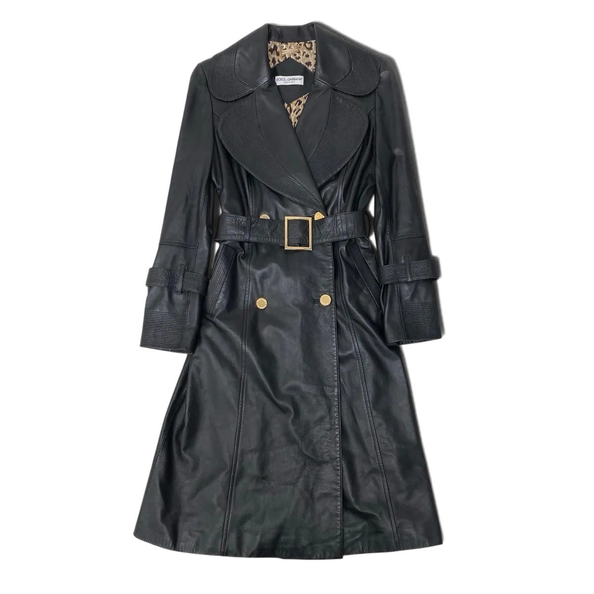 DOLCE&GABBANA ドルチェアンドガッバーナ ラムレザーコート シルクレオパード Lambskin Leather Coat Silk Leopard Print Lining 42 ブラック ベルト付t18r 中古 valuestock-10014953 バリューストック サンプル画像2