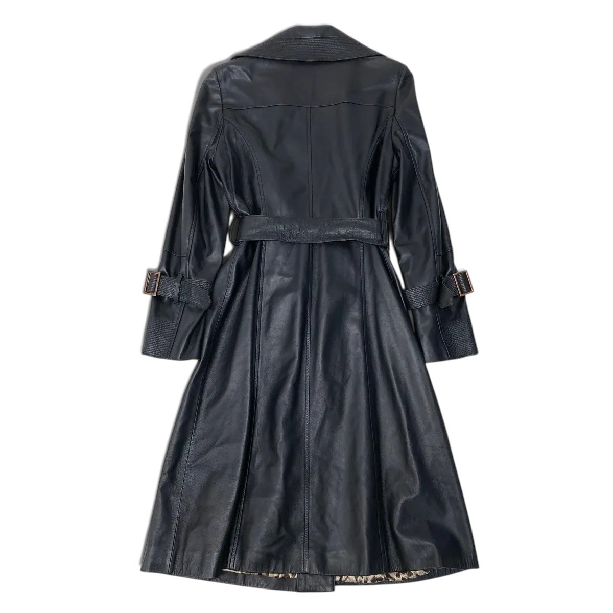 DOLCE&GABBANA ドルチェアンドガッバーナ ラムレザーコート シルクレオパード Lambskin Leather Coat Silk Leopard Print Lining 42 ブラック ベルト付t18r 中古 valuestock-10014953 バリューストック サンプル画像3