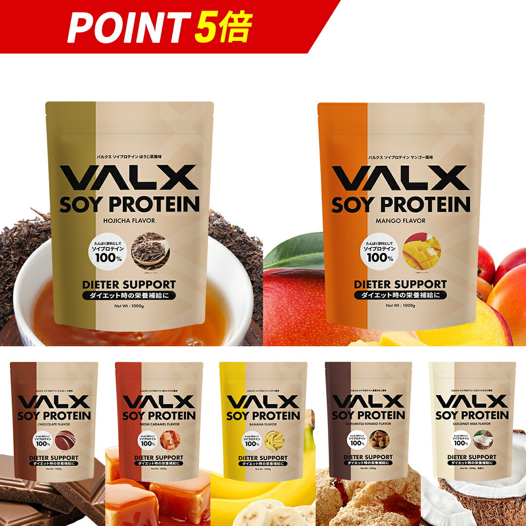 【マラソン限定！ポイント5倍】【VALX ソイプロテイン 】1kg 50食分 植物性 大豆 プロテイン タンパク質 女性 置き換え ダイエット 糖質制限 美容 筋トレ 山本義徳 チョコレート マンゴー バナナ ほうじ茶 生キャラメル 黒蜜きなこ ココナッツミルク