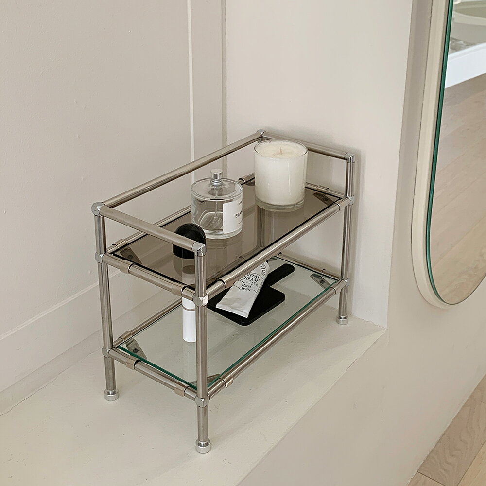 O'gre オグレ ステンレスモジュール2段香水整理台 Type2 韓国インテリア ガラスカラー選択可能 幅34cm 水平調節脚付き
